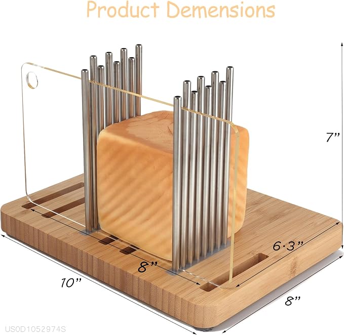 Bamboo Bread Slicer for Homemade Bread,Stainless Steel Slicing Guide for Bread, Adjustable Width, Foldable and Compact Cutting Guide, Bread Slicer for Sourdough Rounds, Bagels, Cake,Toast