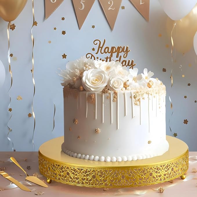 Wenqik 16 Inch Gold Cake Stand Set Metal Round Cupcake Dessert Stand with Cake Cutting, Spatula Wedding Cupcake Pastry Display Candy Holder Display for Wedding Party Birthday Baby Shower(Classic)