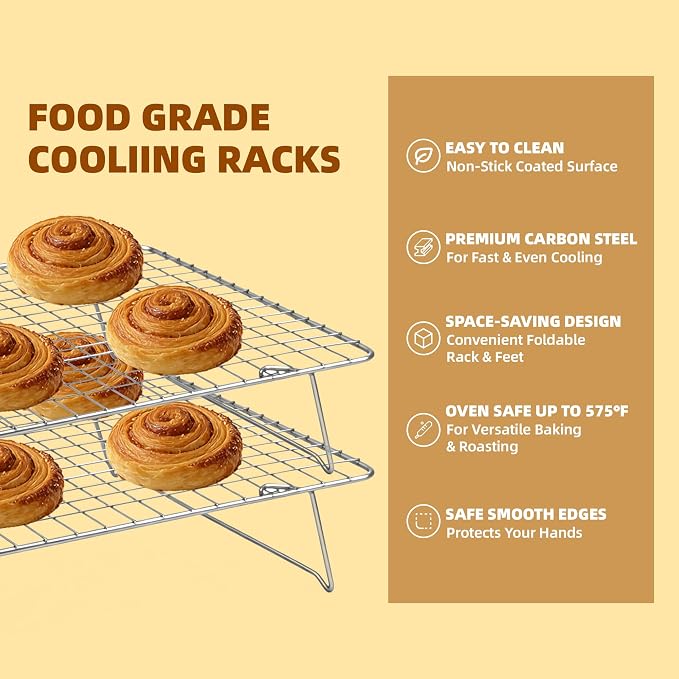 Cooling Rack, 4 Tier Stackable Cooling Racks for Cooking Baking Roasting, Multi-Level Collapsible Cookie Rack for Cakes, Oven Safe & Easy Clean (Silver, 4-Tier)