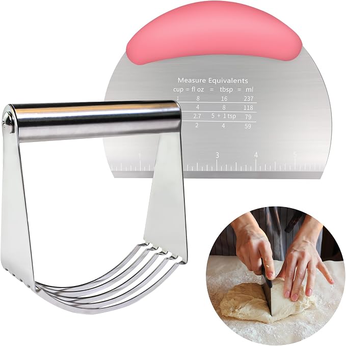Pastry Cutter Dough Scraper Dough Cutter Scraper Tool Kitchen Pastry Blender,Stainless Steel Pastry Cutters Heavy Duty Dough Cutter for Kitchen Baking Tools,Comfortable and Easy Clean (Pink) (Pink-)
