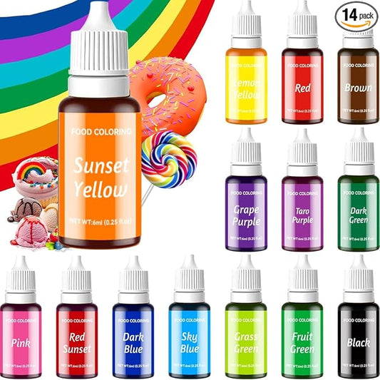 Food Coloring Liquid Set - KATSPRO 14 Colors Food Grade Concentrated Food Coloring for Baking Icing Cake Decorating Cookie Fondant, Food Color Dye for Easter Egg and DIY Supplies Kit