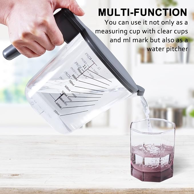 11 Pieces Measuring Cups and Spoons set, Includes 10 Stackable Measuring Cup with Lid and 1 Adjustable Measuring Spoon, Measuring Spoons Set for Liquid and Dry, BPA Free, Dishwasher Safe