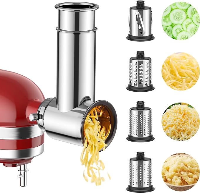 Meat Grinder & Stainless Steel Slicer Shredder Attachment for KitchenAid Stand Mixer, Includes Metal Food Grinder Attachment with Sausage Stuffer Tubes and Salad Machine Accessory by InnoMoon