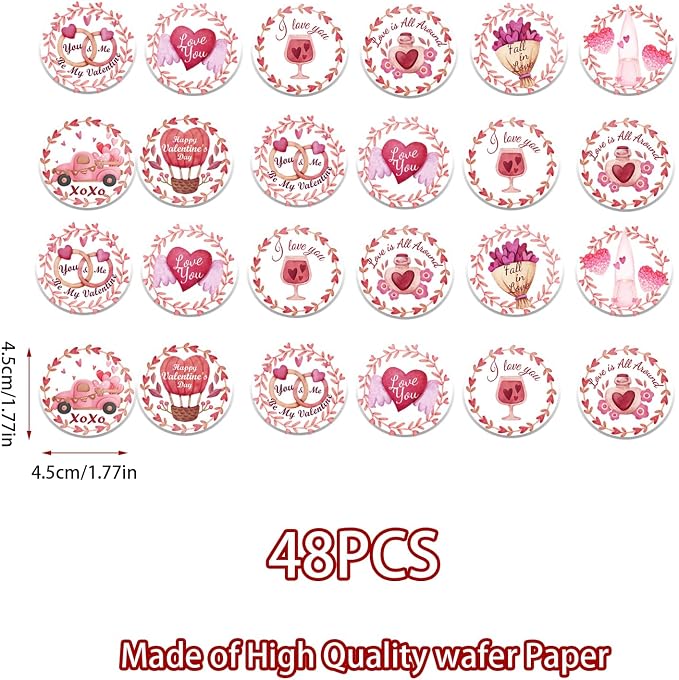 48PCS Edible Happy Valentine's Day Cupcake Toppers Wafer Paper I Love You Cupcake Picks Be My Valentine Cake Decor for Valentine's Day Theme Party Decor Supplies