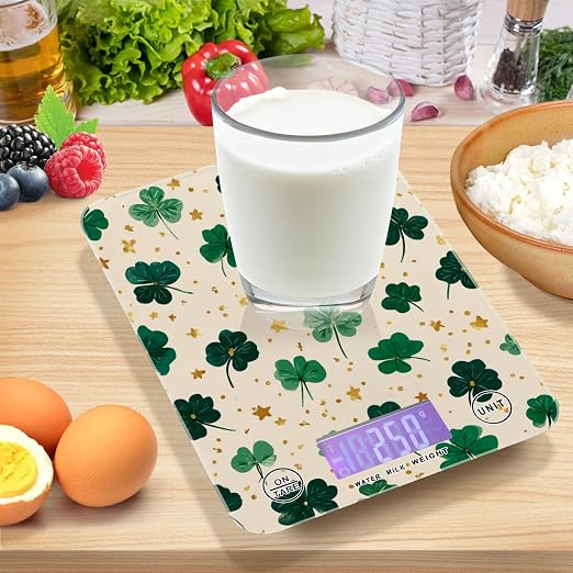 Food Scale Kitchen Scale for Baking Cooking Digital Food Weighing Measuring Scale Small Waterproof Electric Food Scale Green Clovers and Stars