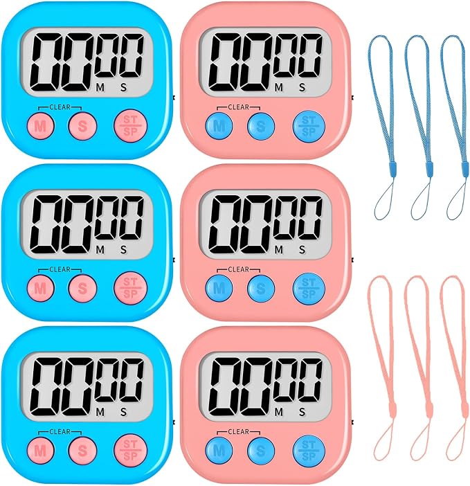 ZILLEEN Classroom Timer for Kids Teachers 6 Pack Digital Timers, Blue & Pink