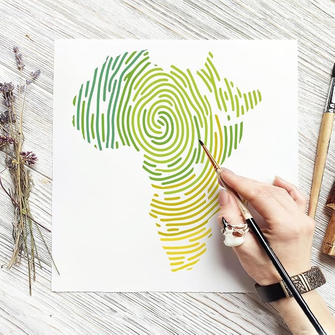 FINGERINSPIRE Africa Map Painting Stencil with 1Pc Plastic Paint Brush 8.3x11.7inch Reusable African Map Drawing Template Line Art Map Pattern Stencils for Adults Painting on Wood Wall Fabric