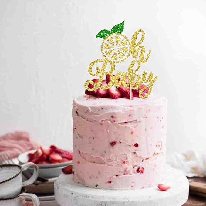 Rsstarxi 1 Pack Lemon Oh Baby Cake Topper Lemonade Baby Shower Decorations Assembled Glitter Fruit Theme Cake Pick for Lemon Theme Boys Girls Birthday Party Cake Decorations Supplies