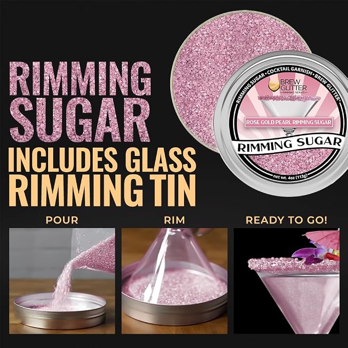 Brew Glitter - Rose Gold Pearl Rimming Sugar (1LB, 1x Resealable Bag) Cocktail Garnish for Mixed Drinks & Refreshments