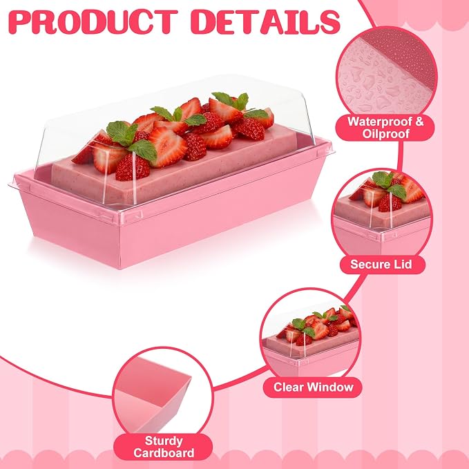 Vesici 200 Pcs 7 Inch Small Charcuterie Boxes with Clear Lids Cake Slice Containers Paper Bakery Boxes Disposable Food Containers for Dessert Cookie Sandwich Mini Cake Strawberry