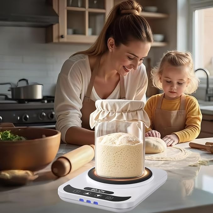 Sourdough Starter Warmer Mat, Precise 1°F Thermostat 70–100°F, 12H Timer Auto Shut-Off, Fermentation Heating Mat for Bread Proofing, Yogurt Making & Home Baking