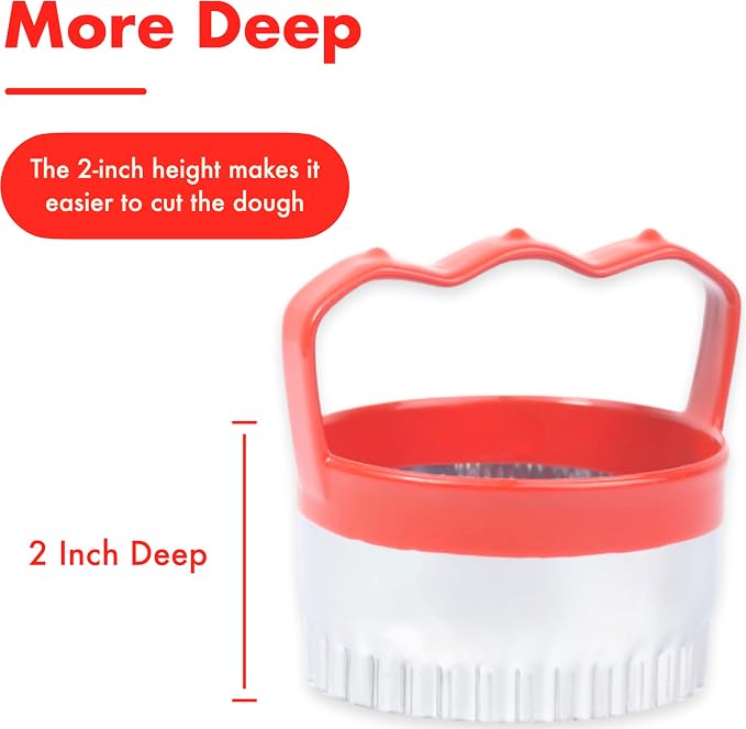 2 Pcs Fluted Round Cookie Cutters with Handle 2.5" 3.5", Scalloped Biscuit Cookie Cutter Set with Comfortable Red Silicone Handles, Durable Stainless Steel, 2-Inch Deep Cutters