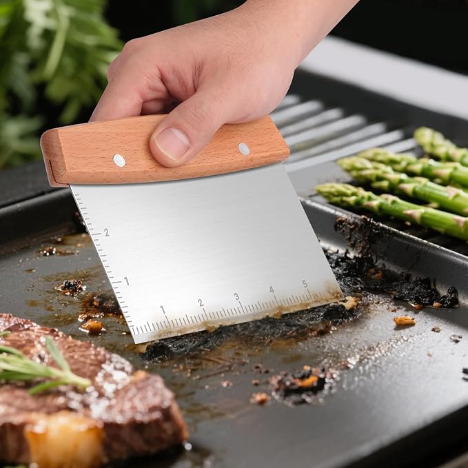 Flyisland Blackstone Bench Scraper and Grill Spatula Set, Stainless Steel Heavy Duty Hamburger Turner with Cutting Edges, Flat Top Griddle Pancake Flipper
