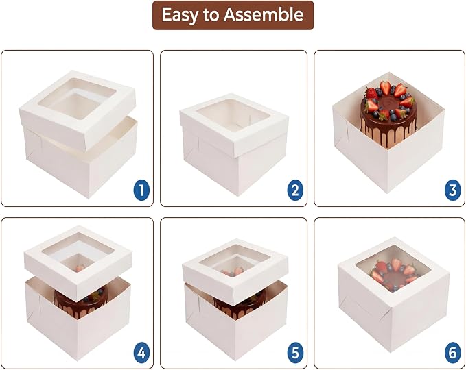 3 Pack 10x10x8 Inch White Cake Boxes with Window and Lids – Disposable Bakery Boxes for Cakes, Donuts, Pies, Cookies – Birthday, Wedding, Party Supplies