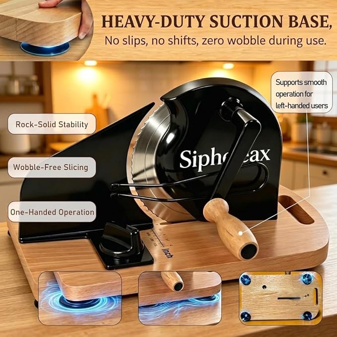 Manual Adjustable Sourdough Bread Slicer for Homemade Bread | Homemade bread and sourdough rounds, hand crank control, wall-mount storage, 0-0.8 in slices, no assembly, 420U6 blade