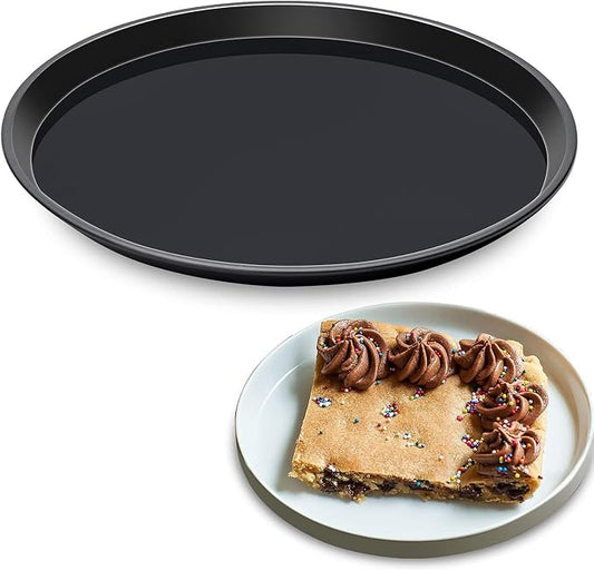 Yomvzake Cookie Cake Pan, 11 Inch Round Cake Pan Giant Shollow Cookie Pan Round Cookie Sheet Black Carbon Steel Tray Pan for Christmas Baking