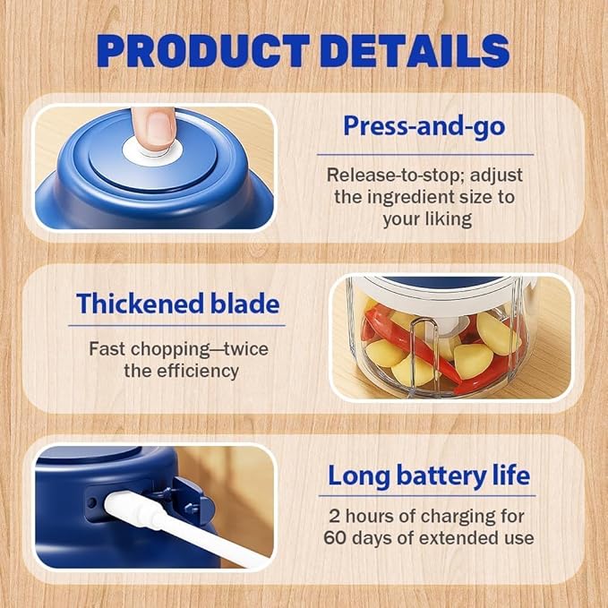 2026 Upgrade Electric Garlic Chopper, Electric Mini Food Processor Portable Veggie Cutter Chopper, USB Rechargeable Wireless Food Chopper for Mashing Garlic, Chili, Onion, Fruit, Ginger (Purple 320ml)