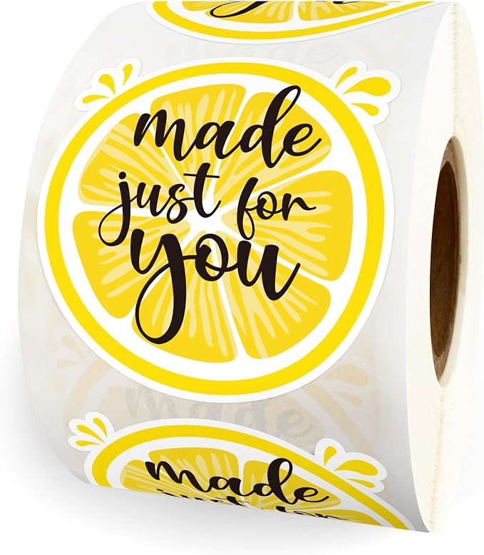 Made just for You Lemonade Stand Waterproof Label, Handmade Lemon Thank You Stickers