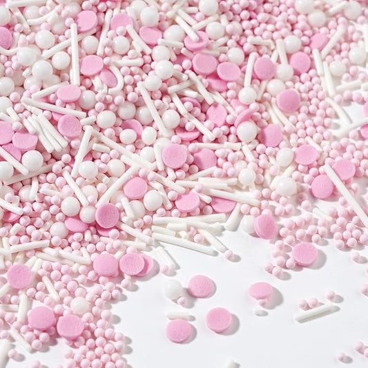 Dye Free Pink and White Sprinkles - 4.2 oz No Artificial Dyes Confetti Nonpareils Pearls Jimmies Mix for Cake Decorating, Cupcake Topper & Baking - Natural Color Pink White Sprinkle for Baby Shower Birthday
