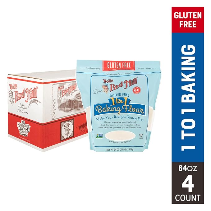 Bob's Red Mill Gluten Free 1 to 1 Baking Flour, 64oz (Pack of 4) - Gluten Free, Non GMO, Vegan, Kosher