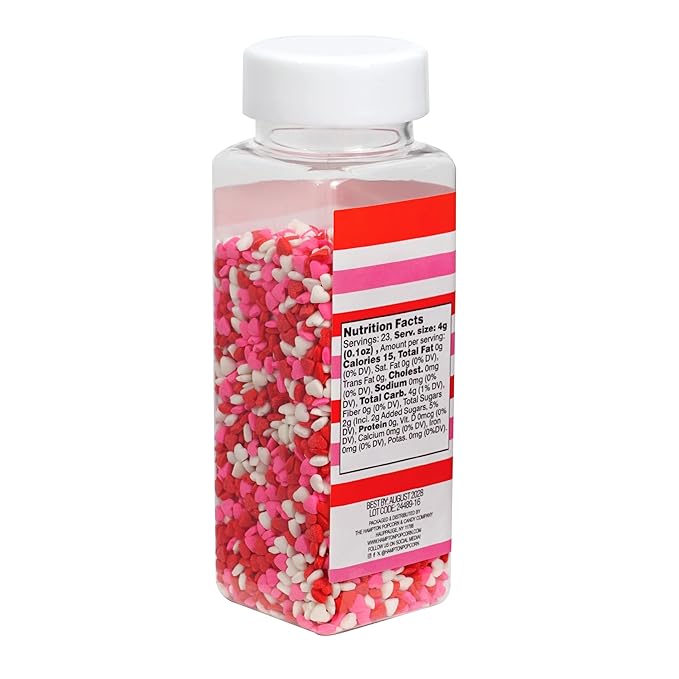 Mini Heart Sprinkle Mix 3.35 oz, Valentines Sprinkles For Cake Decorating, Baking, Ice Cream & More, The Hampton Candy Company