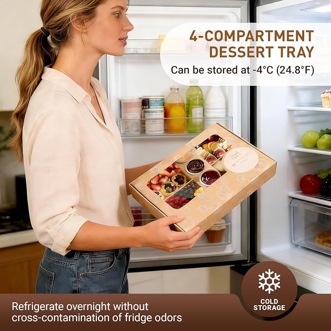 Brown Pastry Box with Cover Oil-Proof,12 Sets Food Containers w/Dividers of Strong Cardboard, Catering Box w/Lids As Appetizer To Go Container for Picnic Party 4-7 people [12"x10"x2.5"]