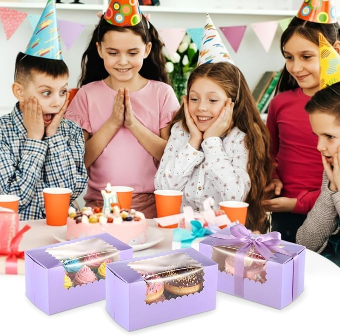 Ireer 60 Pcs 8x4x4 Inch Purple Bakery Boxes with Window Cookies Boxes Pumpkin Roll Container Donut Box Pastry Cake Packaging Safe for Cookies Loaf Muffins Breads Dessert Candies Treat