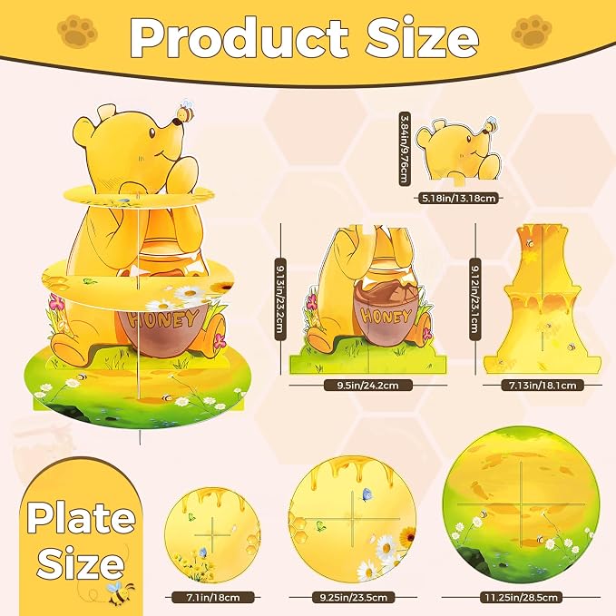 BACUTHY 2 Pack Winnie Baby Shower Decorations Birthday Cupcake Stands: Bear Party Theme Cake Stand Toppers Supplies for Girl Boy Kids Gender Reveal First Party - Hold 48pcs Cupcakes Table Decors