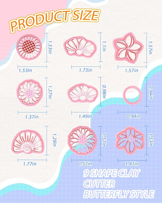 UCEC Spring Floral Polymer Clay Cutters, Clay Cutter for Polymer Clay Jewelry & Earring, Floral Shapes for Pendants Cookies & DIY Gifts Projects - 9 Pcs