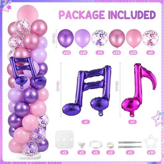 Skylety 2 Sets Kpop Music Balloon Column Stand Kit Adjustable Music Purple Pink Balloon Stand with Bases for Birthday Wedding Graduation Party Baby Shower Decorations Supplies