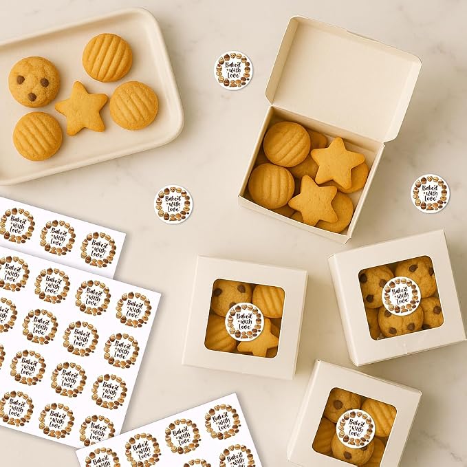 320 Pcs Baked with Love Stickers, 2 Inch Homemade Bakery Stickers Made with Love Sticker Self-Adhesive Packaging Labels for Packaging Bags Containers Businesses Gifts