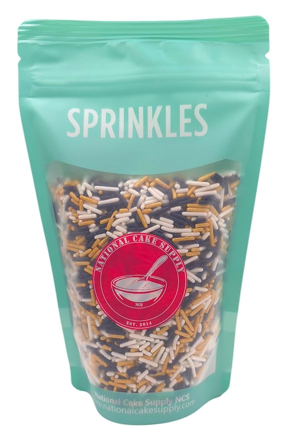 NCS Navy Blue, Gold & White Jimmies Edible Sprinkles – Cupcake, Cake & Cookie Decorations, 7 oz