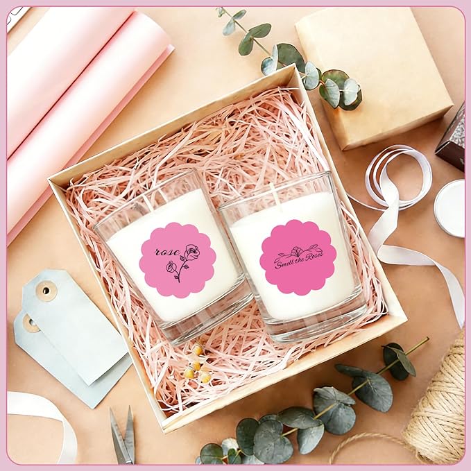 500 Labels/Roll 2.25" Flower Shaped Pink Round Thermal Labels, Waterproof Circle Blank Thermal Sticker Compatible with Direct Thermal Label Printers for DIY Logo Designs, Thank You, Small Business