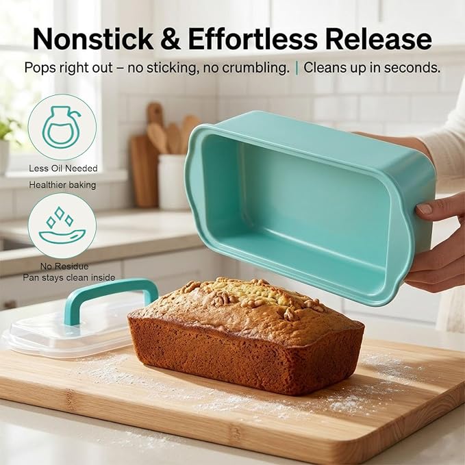 2 Pack 9x5 Inch Loaf Pan with Lid, Nonstick Bread Pans for Baking | Bake, Store & Carry, Heavy Duty Carbon Steel, Perfect for Banana Bread, Homemade Bread & Meatloaf, PFOA-Free