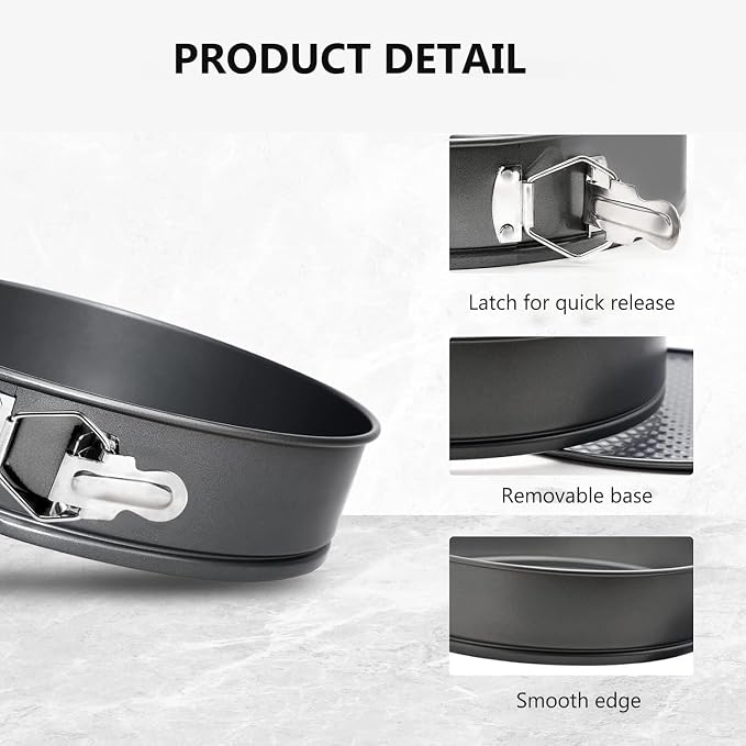 8 Inch Springform Cake Pan, Carbon Steel Non-Stick Cheesecake Pan with Removable Bottom, Leakproof Round Baking Pan for Oven, Cake, Mousse, and Desserts – Black