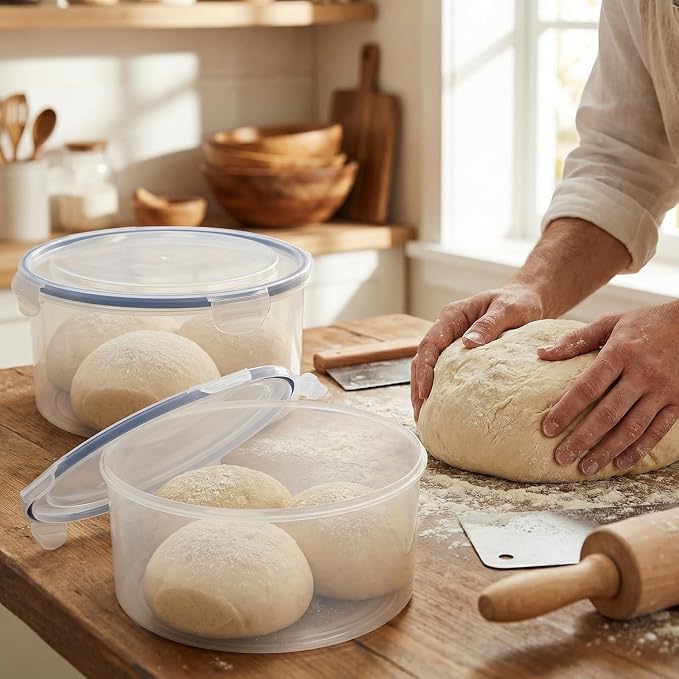 2Pack Dough Proofing Box,4.5/3 Qt Stackable Sourdough Pizza Proofing Container with Airtight Lid,Large Capacity Bread Proofing,Round Dough Proofing Bucket for Family Size Dough Box(Clear)