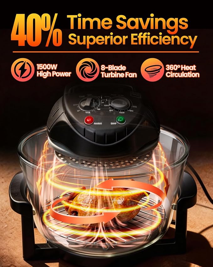20L Black Glass Air Fryer Oven, Halogen Infrared Convection Countertop Cooker, Large Capacity Healthy Air Fryer for Fries, Chicken and More