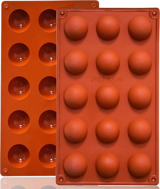 Lerykin Small 15-Cavity Semi Sphere Silicone Molds Non-Stick,2 Packs Half Sphere Silicone Baking Molds for Making Jelly, Chocolates and Cake
