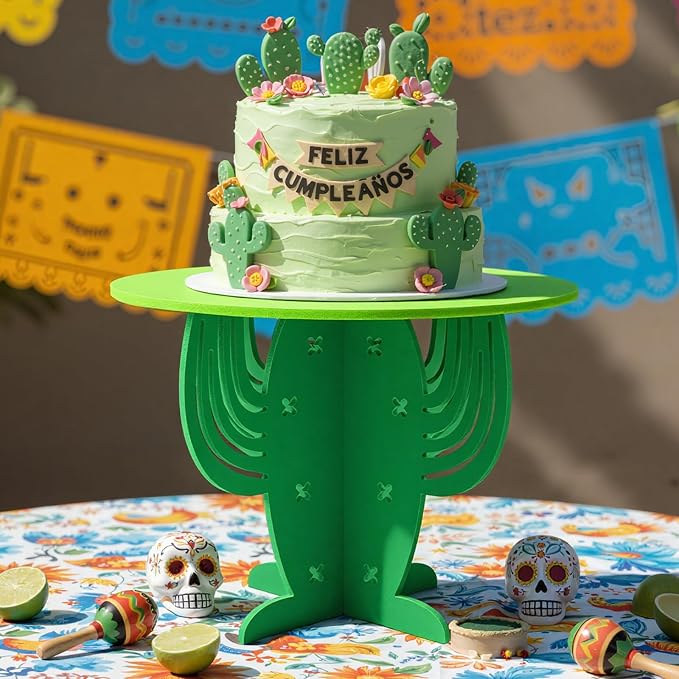 Lallisa 12" Cactus Cake Stand Mexican Cupcake Stand Holder Fiesta Party Western Cowboy Theme Cake Holder Decorations Cinco De Mayo Prop Hawaiian Party Favor Supplies