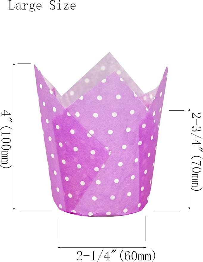 QLSmypkg Large Muffin Greaseproof paper Baking cupcake cups, 2-1/4" x 4" Purple printed with Polka Dot Tulip Baking Cup(Large) (125pcs)