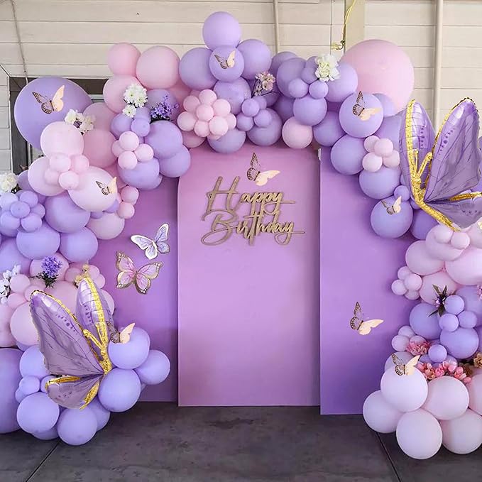 Purple Butterfly Balloon Arch Garland Kit 133pcs Pastel Purple Pink Foil Balloons Arch Kit for Butterfly Birthday Party Decorations Baby Shower Decorations for Girls