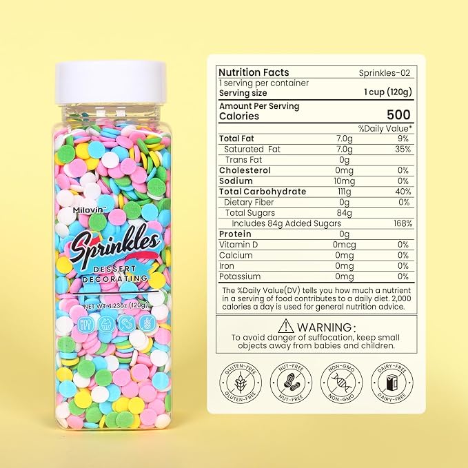 Edible Pastel Sprinkles for Cake Decorating, Confetti Sprinkles, Round Sprinkle for Cupcakes, Cookies, Chocolate, Candy, and Ice Cream Topping(120g/4.23oz)