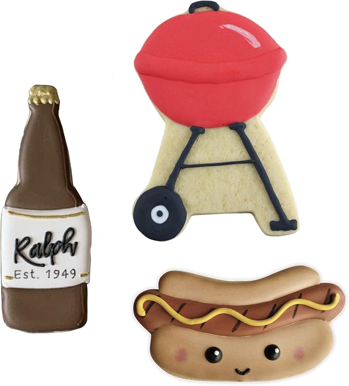 Ann Clark 3-Pc. Father’s Day BBQ Cookie Cutter Set, Made in USA, BBQ Grill, Beer/Soda Bottle, Hot Dog