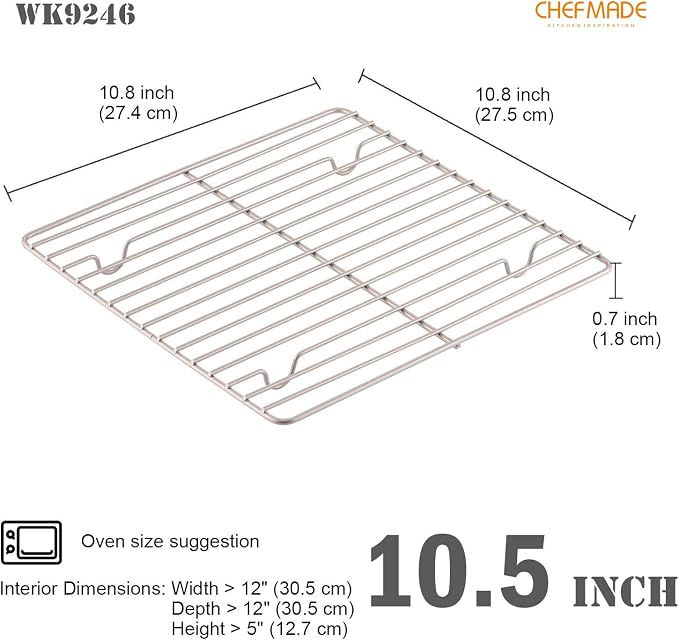 CHEFMADE Baking and Cooling Rack, 10.8-Inch Non-Stick Square Wire Rack for Oven Baking (Champagne Gold)