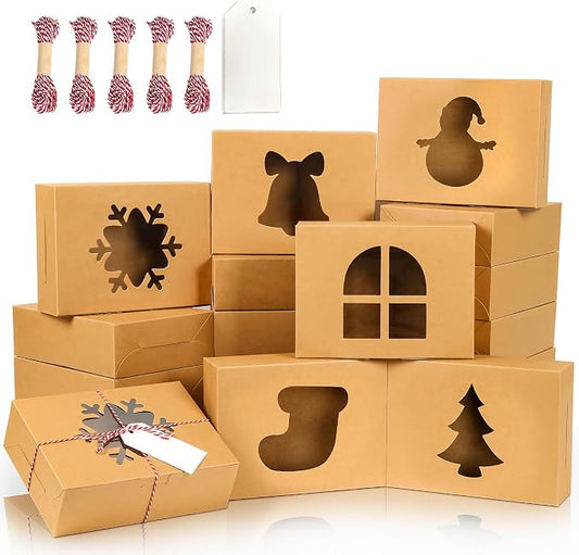 36 PCS Christmas Cookie Boxes, 8x6x2.5 Inches Bakery Boxes with Window Pastry Treat Boxes for Chocolate Strawberries, Cupcakes, Muffins, Dessert Donuts Gift-Givingand Party