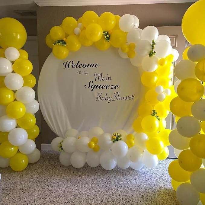 Yellow and White Balloon Arch Kit, 100pcs Matte Yellow White Balloon Garland Kit with Different Sizes Balloons for Sunshine Lemon Honeybee Popcorn Baby Shower Bridal Shower Birthday Party Decorations