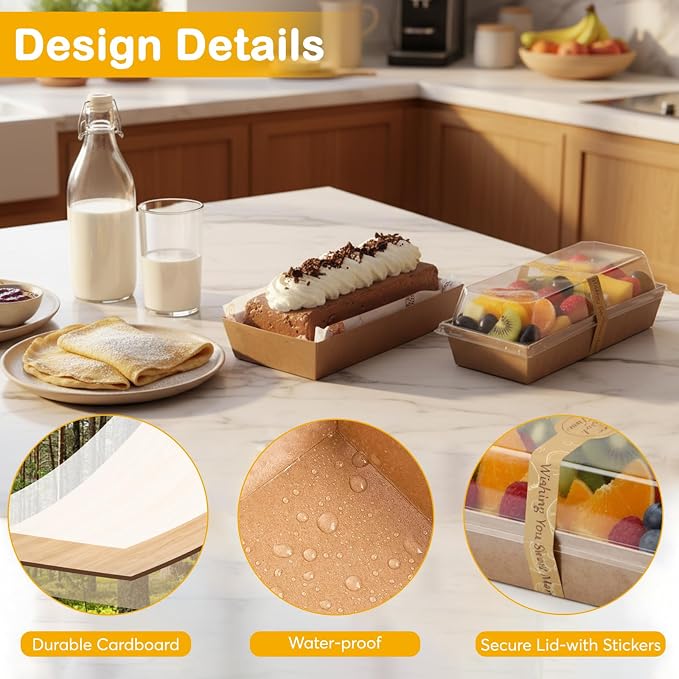 OAMCEG 7.5x3.3 Inch Small Charcuterie Boxes with Clear Lids,50Pcs Mini Bakery Containers,Disposable To Go Food Paper Boxes for Sandwich, Cookie, Pastry, Cake Slice (Brown)