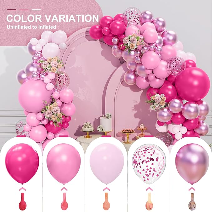Pink Balloon Garland Arch Kit 156 Pcs Different Sizes 18 12 10 5 Inch Hot Pink Latex Metallic Confetti Rose Gold Garland Balloons for Bridal Baby Shower Birthday Princess Wedding Party Decorations