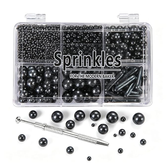 Weraru Edible Black Pearl Sugar Sprinkles Candy Mixing Size Baking Edible Cake Decorations Cupcake Toppers Cookie Decorating Celebrations Wedding Shower Party Chirstmas Supplies 120g/ 4.2oz