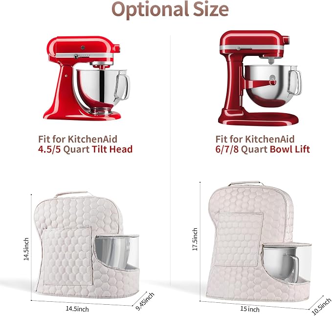 Stand Mixer Dust Cover Compatible with KitchenAid Mixer - Storage Bag for 6/7/8 Quart Bowl Lift with Pockets for Accessories and Attachments(Khaki,Fits for 6-8 Quart）